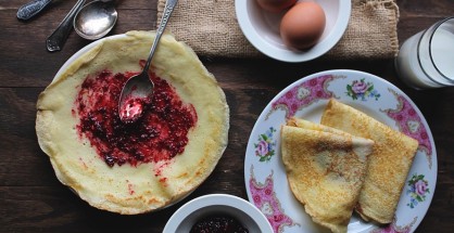 Lemon Crepes with Raspberry Sauce | www.diethood.com | Warm, sweet raspberry sauce over fluffy, citrusy crepes is delightful | #recipe #crepes #breakfast #sauce #mardigras