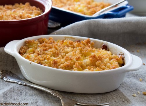 Oven Baked Macaroni and Feta Cheese | www.diethood.com | Oven baked macaroni made with a mixture of eggs, milk, and feta cheese, garnished with a crispy crumb topping | #recipe #dinner #meatless #macandcheese #feta