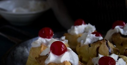 Banana Split Cream Puffs | www.diethood.com | Classic cream puffs filled with pineapple chunks, vanilla pudding, and banana | #recipe #dessert #bananasplit