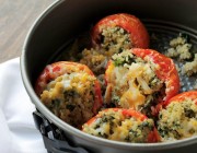 Quinoa and Spinach Stuffed Tomatoes | www.diethood.com | Baked tomatoes stuffed with quinoa and spinach, and topped with cheeses | #recipe #appetizer #dinner #sidedish #tomatoes