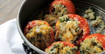 Quinoa and Spinach Stuffed Tomatoes | www.diethood.com | Baked tomatoes stuffed with quinoa and spinach, and topped with cheeses | #recipe #appetizer #dinner #sidedish #tomatoes