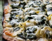 Spinach and Artichoke Dip Pizza | www.diethood.com | Homemade pizza crust topped with spinach, cream cheese, and artichokes | #recipe #pizza #dinner