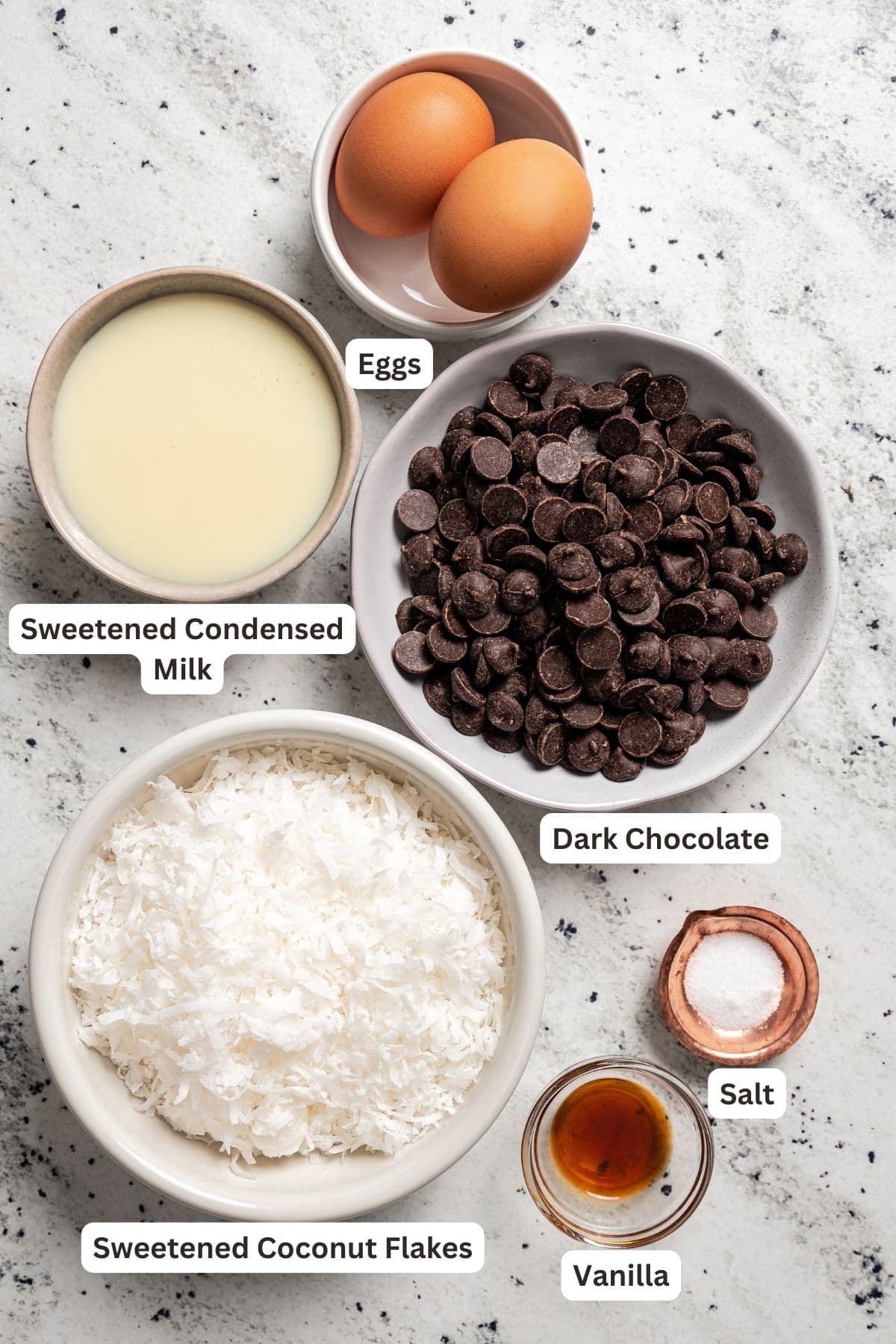 Labeled ingredients for coconut macaroons. 