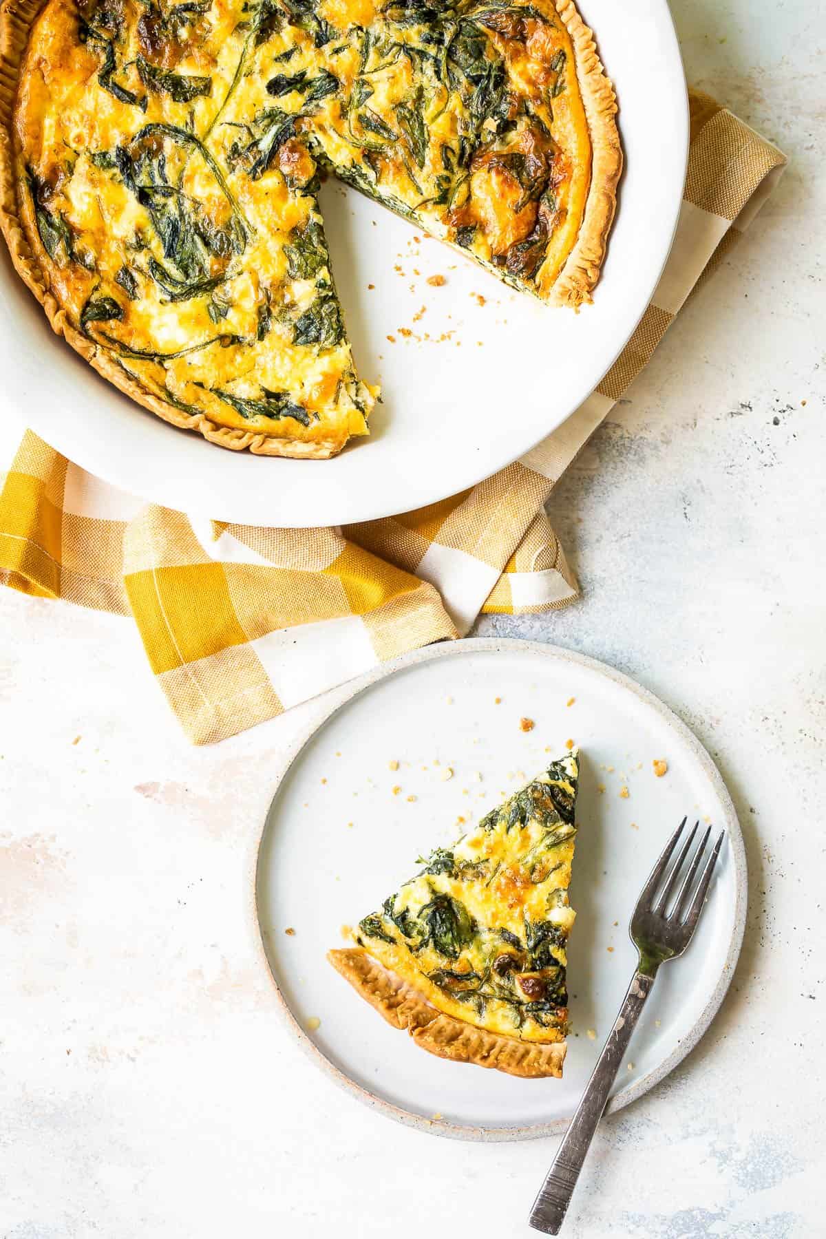 Plate of spinach quiche.