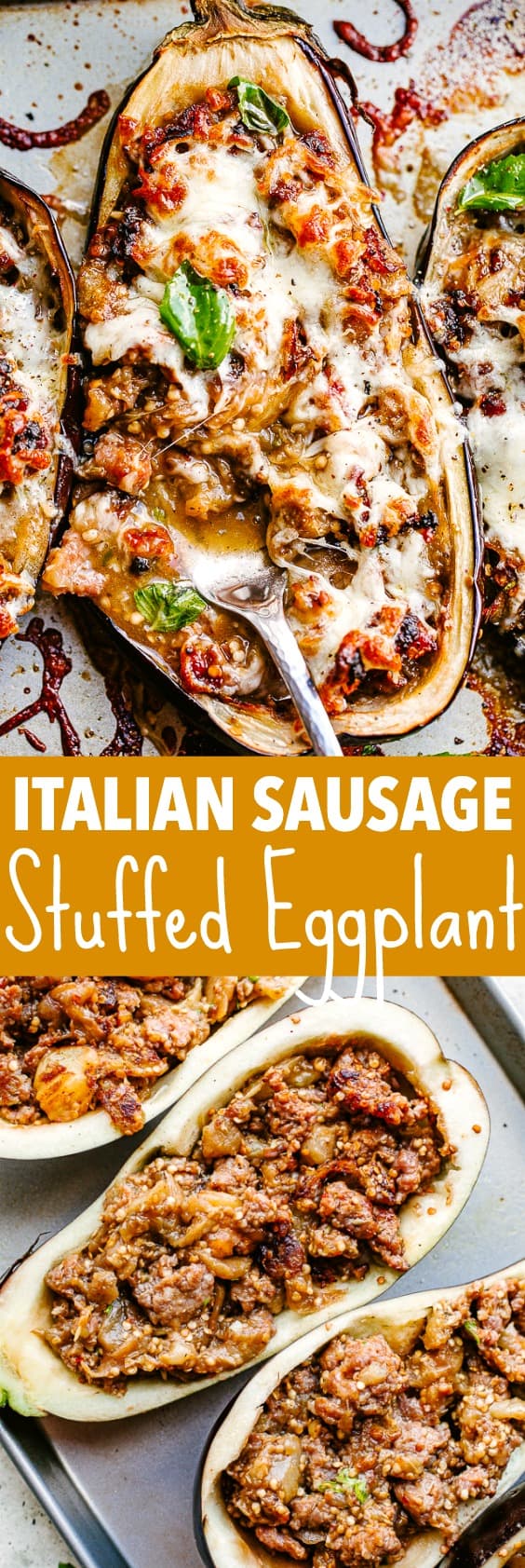 Sausage Stuffed Eggplant Boats | Easy Baked Eggplant Recipe