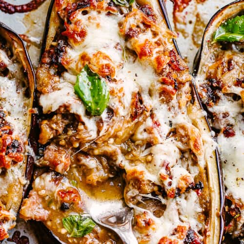 Sausage Stuffed Eggplant Boats Easy Baked Eggplant Recipe