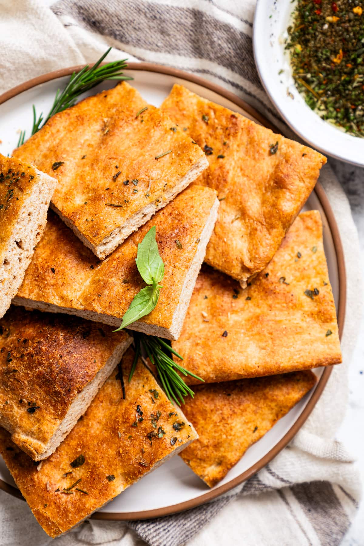 Slices of focaccia served on a plate.