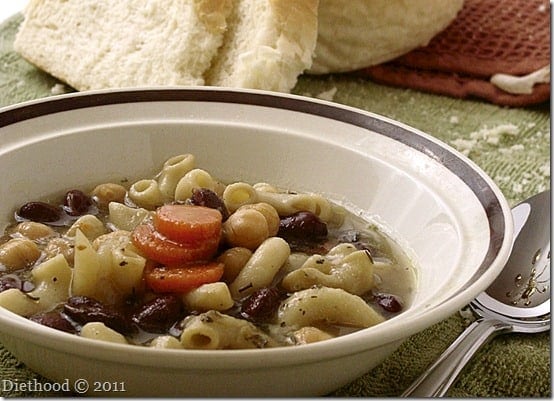 Side view of Vegetable Bean Soup in a bowl