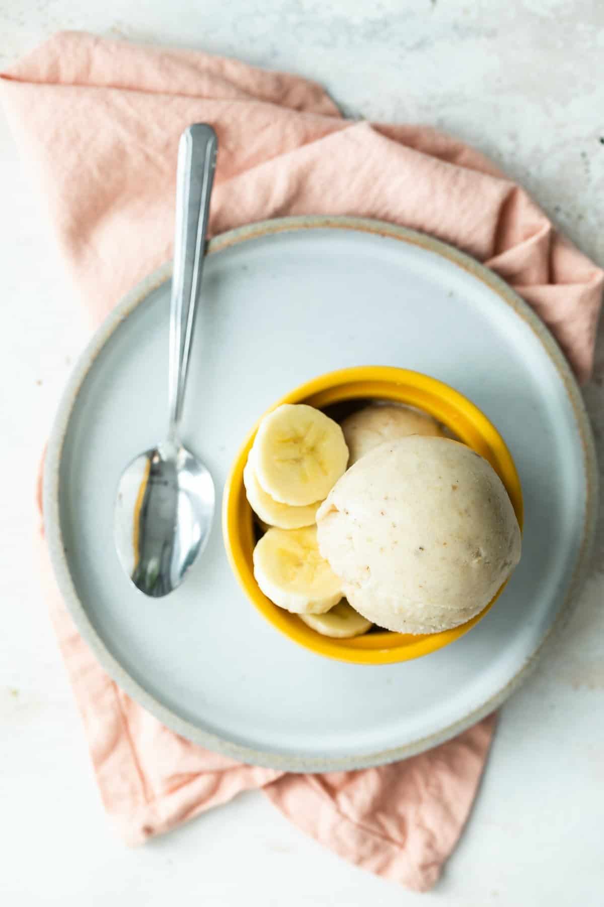 Frozen yogurt with fresh banana slices.