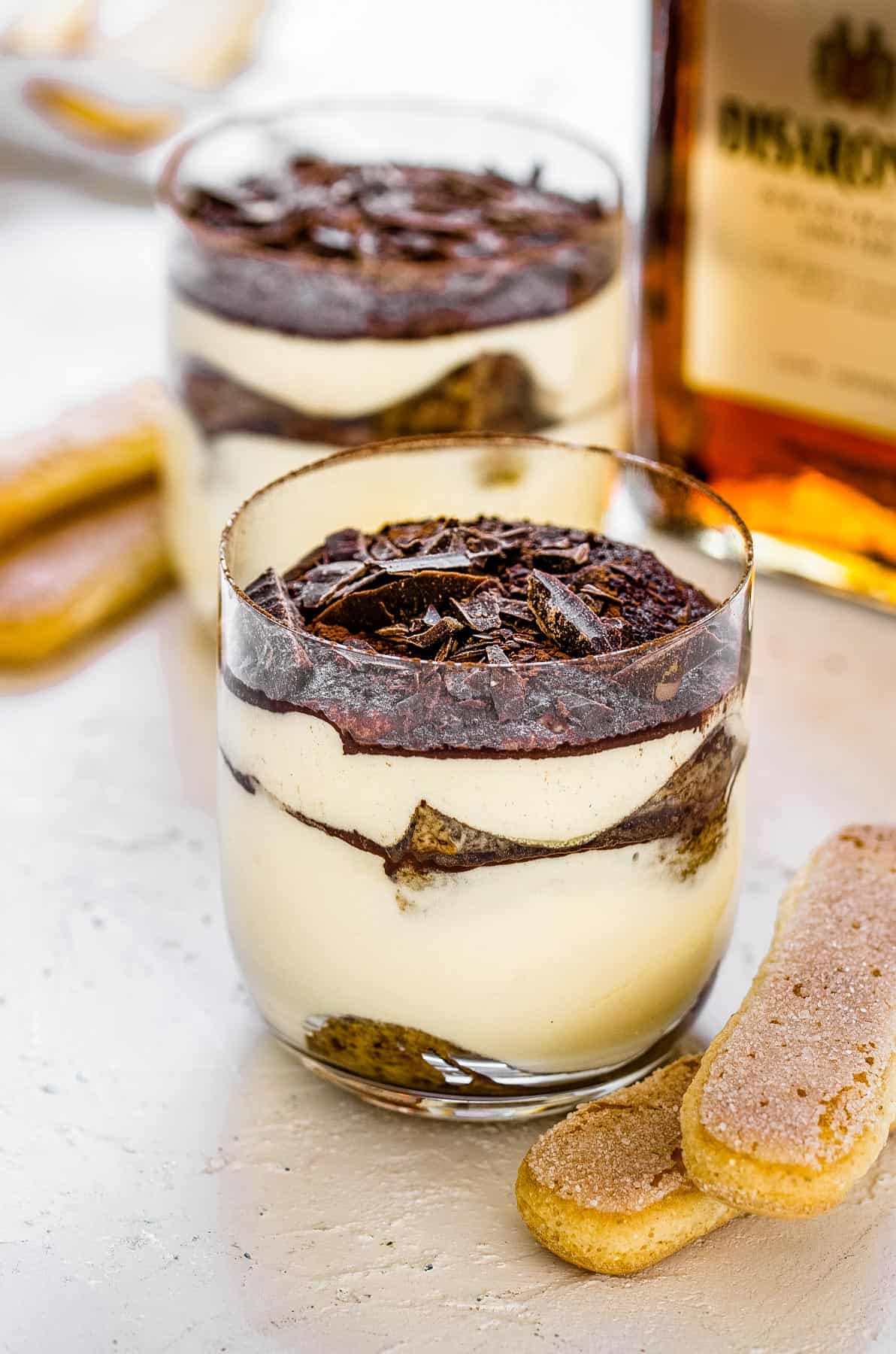 Homemade tiramisu in a glass.