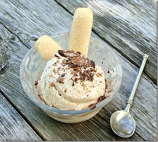 Tiramisu Ice Cream in a custard cup with ladyfingers
