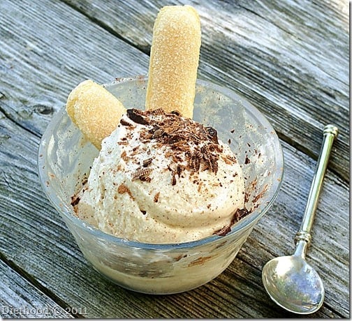 Tiramisu Ice Cream with ladyfingers in a custard cup