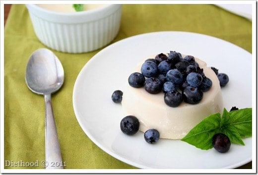 Sweet Basil Panna Cotta with blueberries on a plate