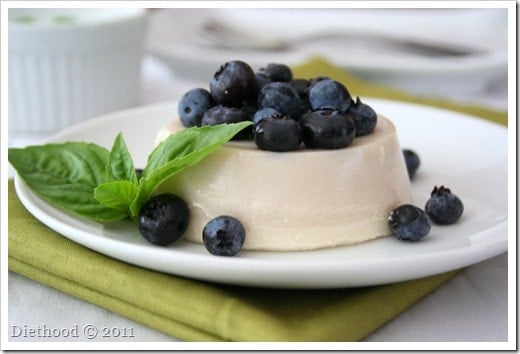 Sweet Basil Panna Cotta with blueberries on a plate