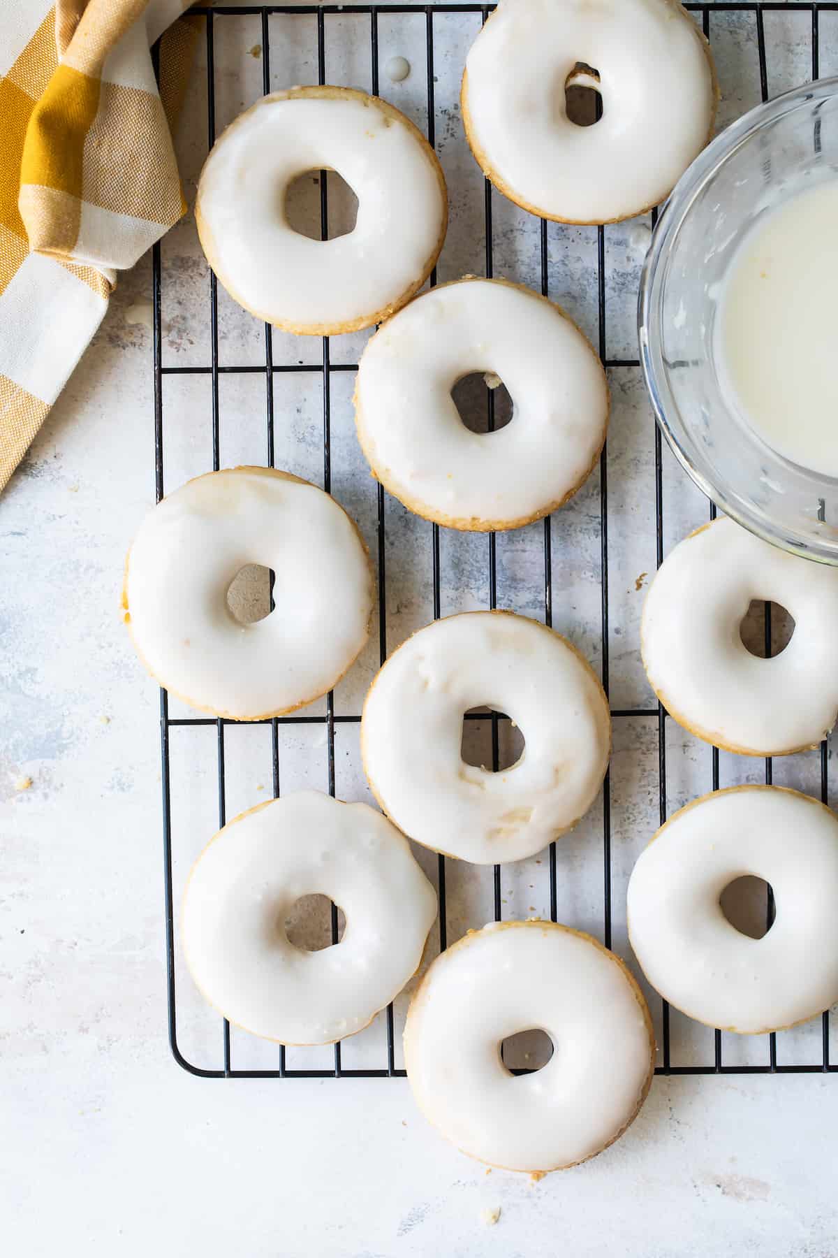 Cinnamon baked donuts with vanilla glaze.