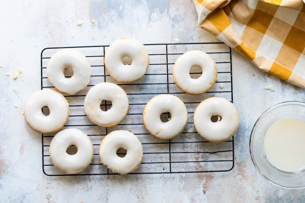 Cinnamon donuts with vanilla glaze.