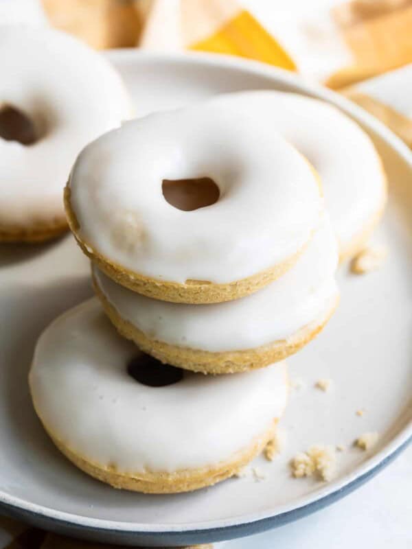 Plate of cinnamon baked donuts.