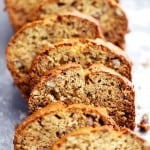 Banana bread cut into slices.