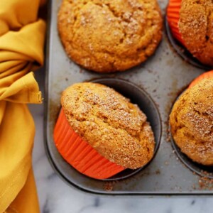 Pumpkin muffins in a baking tray