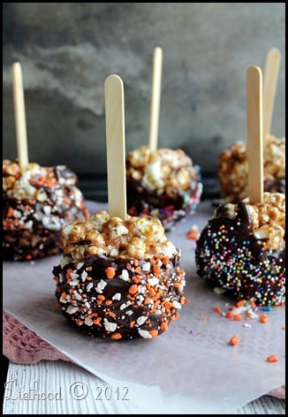 Chocolate Covered Caramel Popcorn Balls | diethood.com