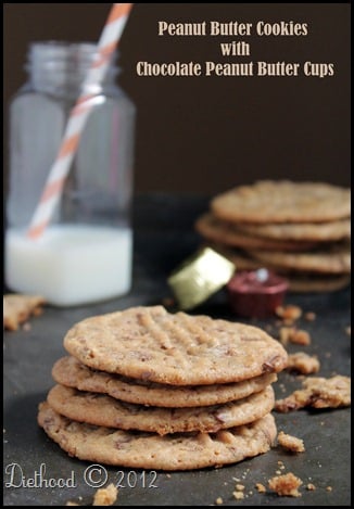 peanut butter cookies with chocolate peanut butter cups via @diethood