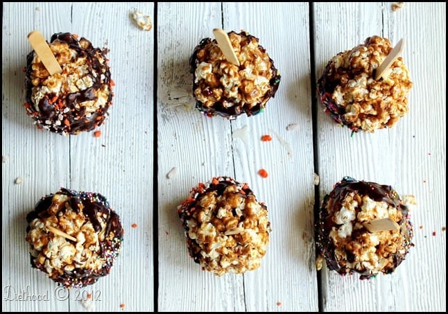 Chocolate Covered Caramel Popcorn Balls | diethood.com