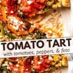 tomato tart pinterest image with two photos.
