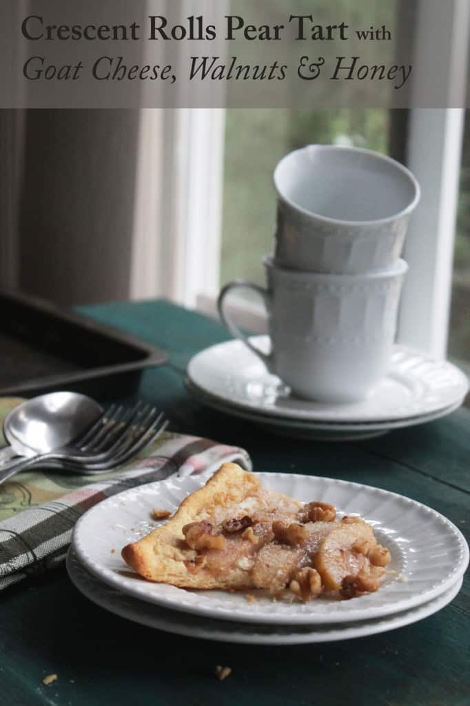 Crescent Rolls Pear Tart with Goat Cheese, Walnuts and Honey via www.diethood.com | #recipe #tart #fruit