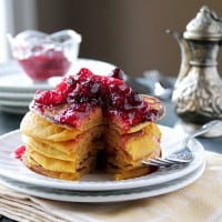 Pumpkin Pancakes with Cranberry Maple Syrup @diethood