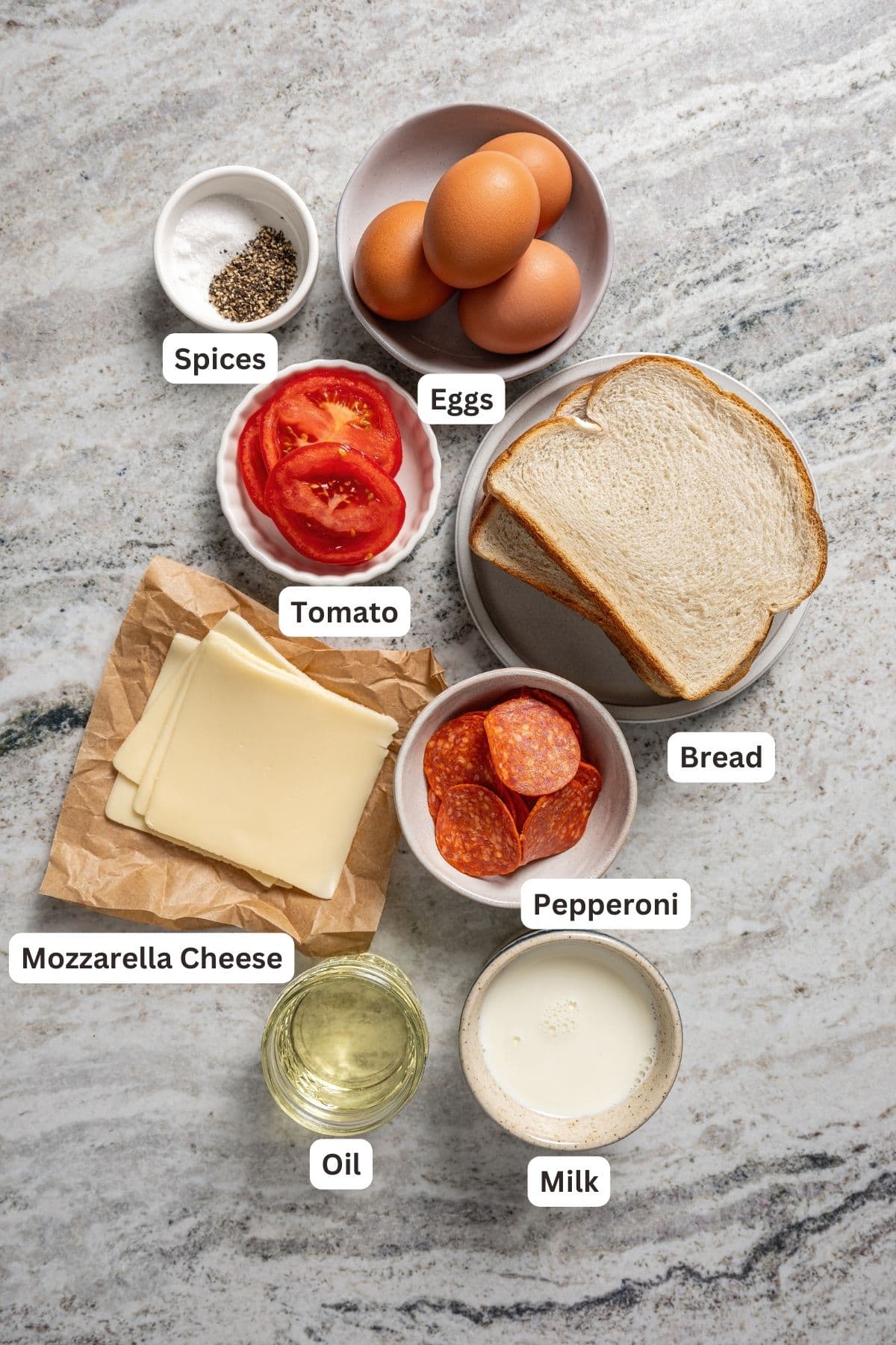 Ingredients for pizza sandwiches. 