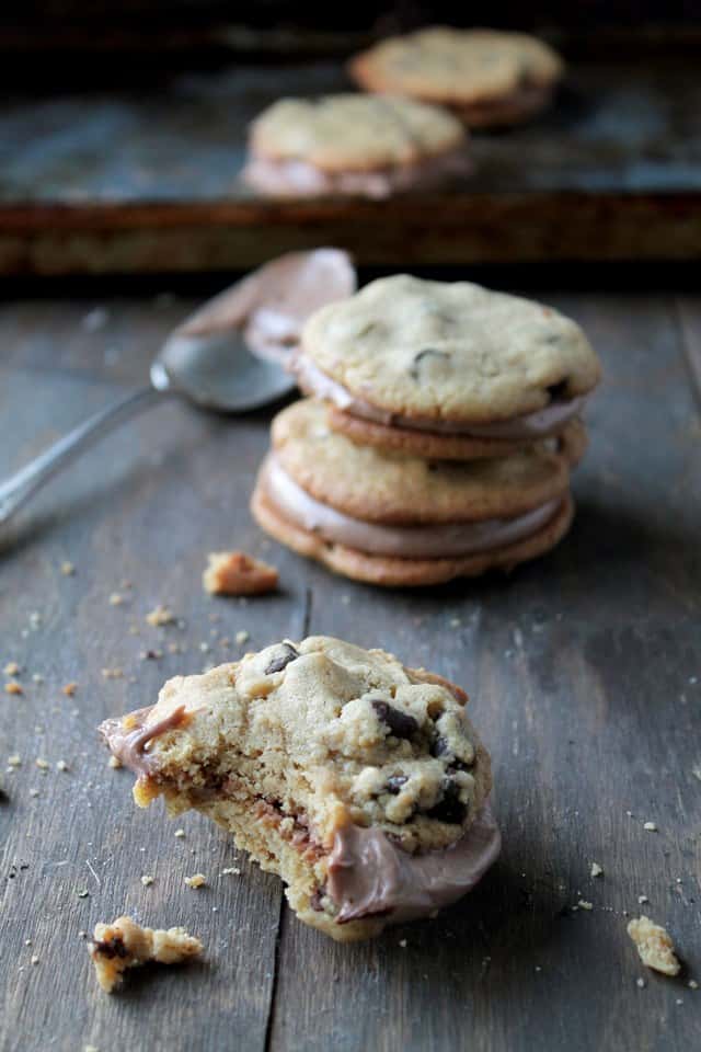 Chocolate Chip Cookie Sandwiches with Nutella Cream Cheese Filling | www.diethood.com | #nutella #chocolatechipcookies #recipe