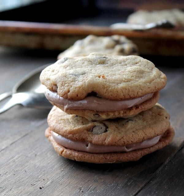 Chocolate Chip Cookie Sandwiches with Nutella Cream Cheese Filling | www.diethood.com | #nutella #chocolatechipcookies #recipe