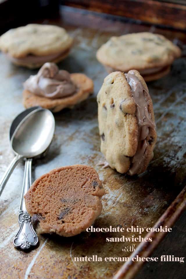 Chocolate Chip Cookie Sandwiches with Nutella Cream Cheese Filling | www.diethood.com | #nutella #chocolatechipcookies #recipe