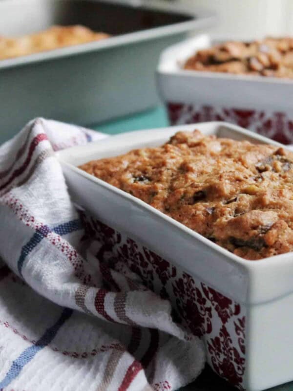 Three pans with fresh baked Orange Date & Nut Bread