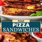 Fried pizza sandwiches Pinterest image.