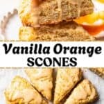 Vanilla orange scones social media sharing image with text overlay.