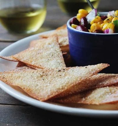 Baked Wonton Chips with Corn Salsa | www.diethood.com | #chips #recipe #wontonchips #cornsalsa @diethood