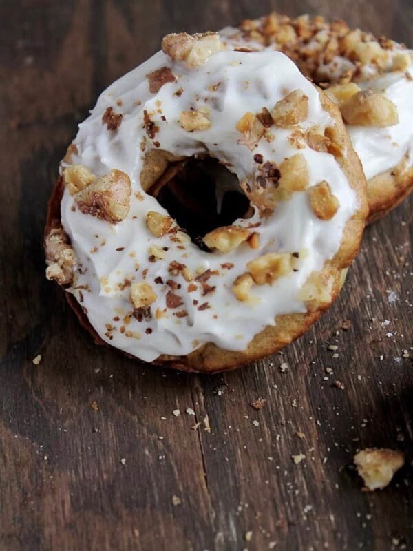 Baked Carrot Cake Doughnuts | www.diethood.com | Baked Carrot Cake Doughnuts frosted with Pineapple Cream Cheese Frosting and topped with Toasted Walnuts | #recipe #doughnuts #carrotcake #dessert