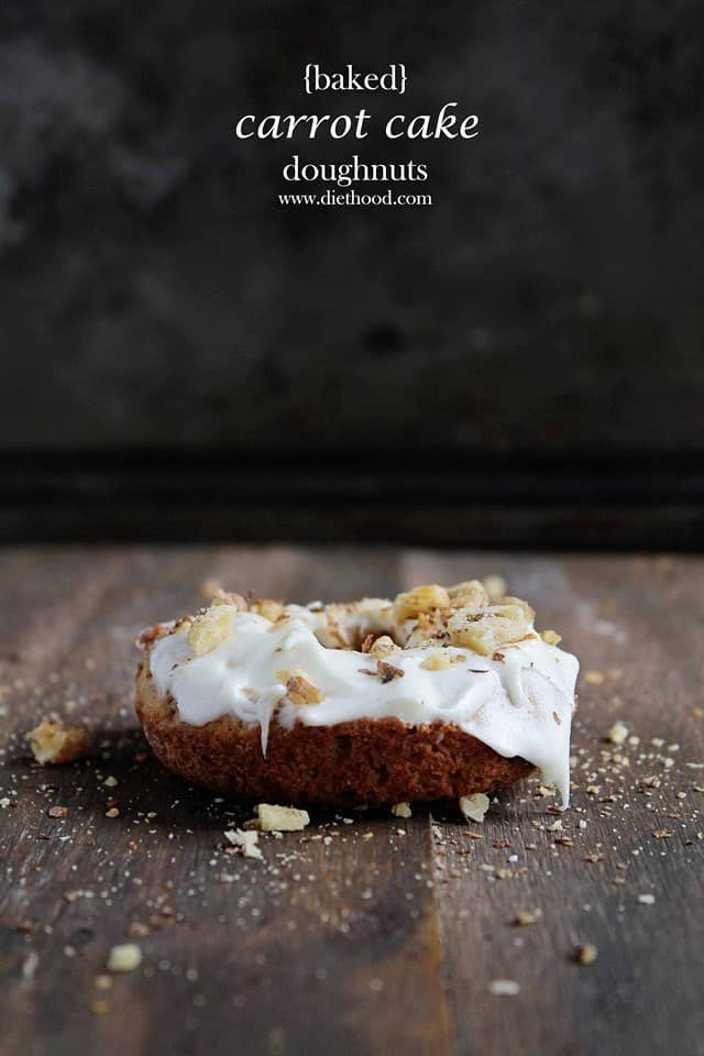 a shot of one Carrot Cake Doughnut topped with cream cheese frosting.