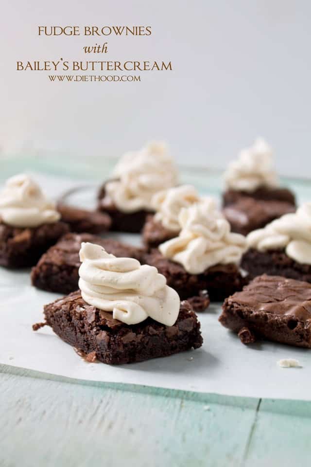 Fudge Brownies with Baileys Buttercream Frosting | www.diethood.com | Fudge Brownies topped with a Baileys Buttercream Frosting | #recipe #stpatricksday #brownies #irish #chocolate