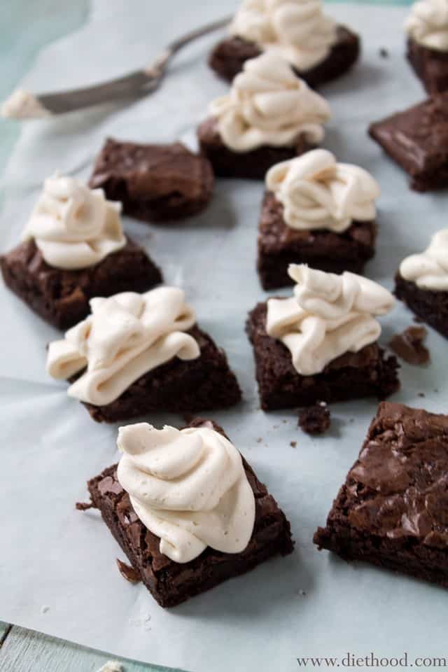 Fudge Brownies with Bailey's Buttercream Frosting | www.diethood.com | Fudge Brownies topped with a Bailey's Buttercream Frosting | #recipe #stpatricksday #brownies #irish #chocolate