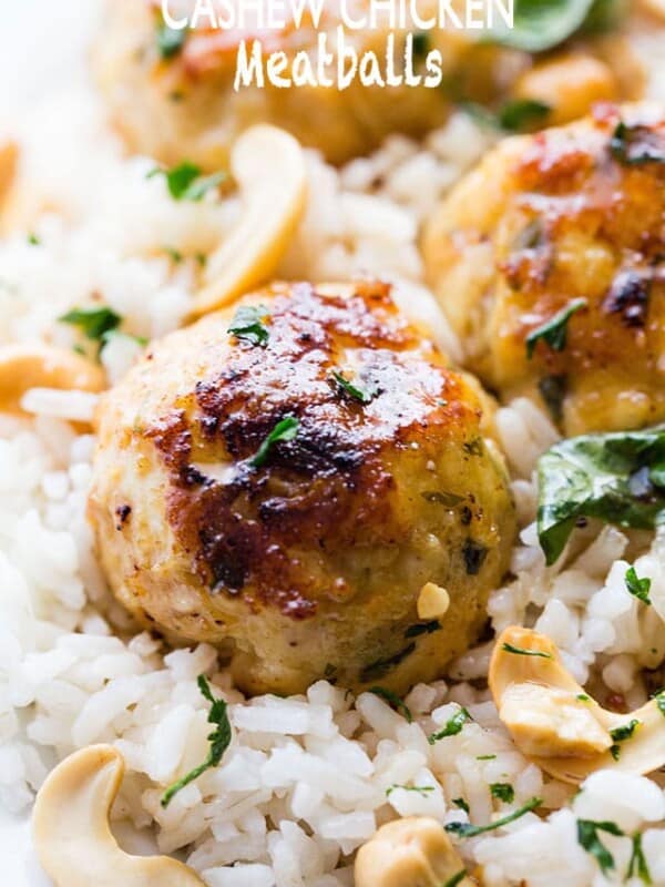 Cashew Chicken Meatballs - Seasoned and nutty chicken meatballs served with a side of sweet and sour sauce.