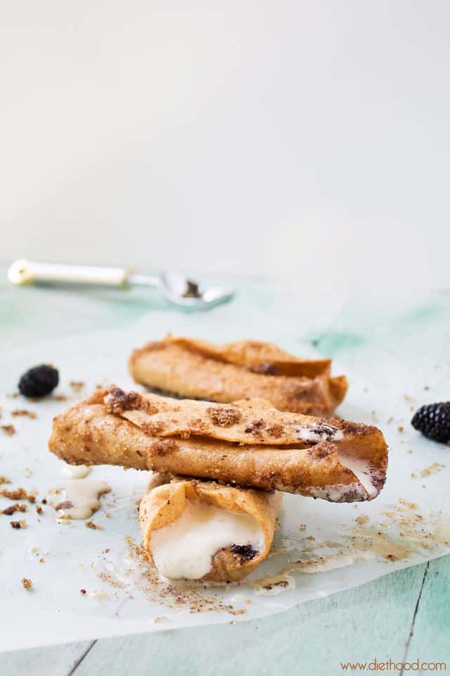 Ice Cream Chimichangas | www.diethood.com | Deep-fried tortillas filled with vanilla ice cream and topped with cinnamon sugar | #recipe #icecream #dessert #chimichangas