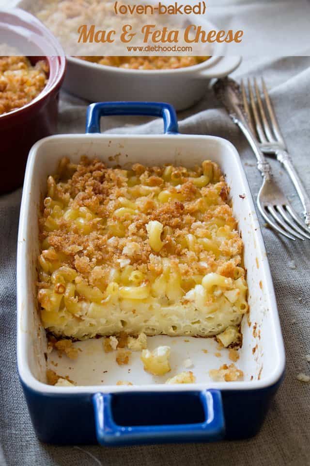 Oven Baked Macaroni and Feta Cheese | www.diethood.com | Oven baked macaroni made with a mixture of eggs, milk, and feta cheese, garnished with a crispy crumb topping | #recipe #dinner #meatless #macandcheese #feta