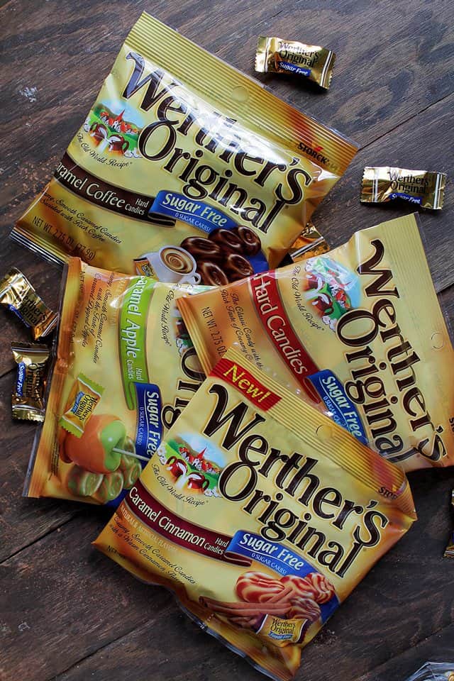 Overhead view of a few bags of Werther's Original Sugar Free Candy