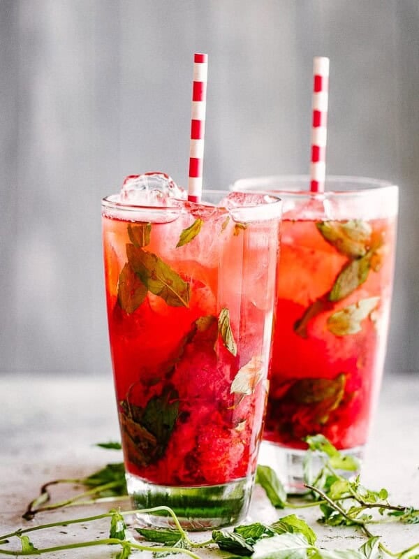 Strawberry Mojitos in glasses.