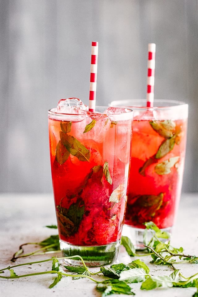 Strawberry Mojitos in glasses.