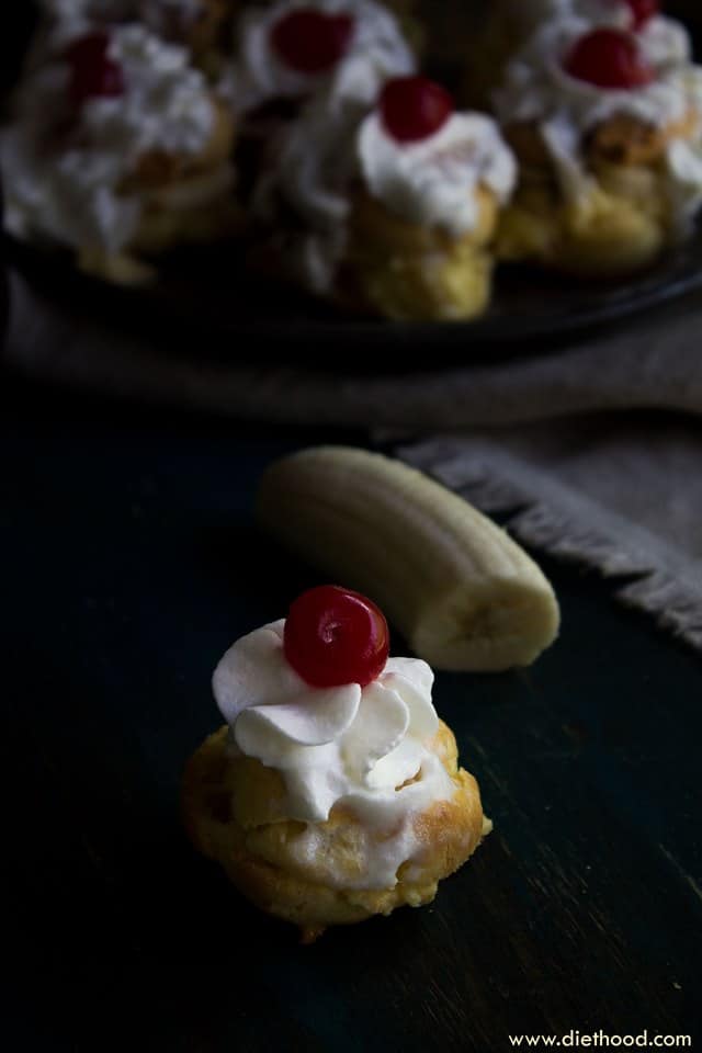 Banana Split Cream Puffs | www.diethood.com | Classic cream puffs filled with pineapple chunks, vanilla pudding, and banana | #recipe #dessert #bananasplit
