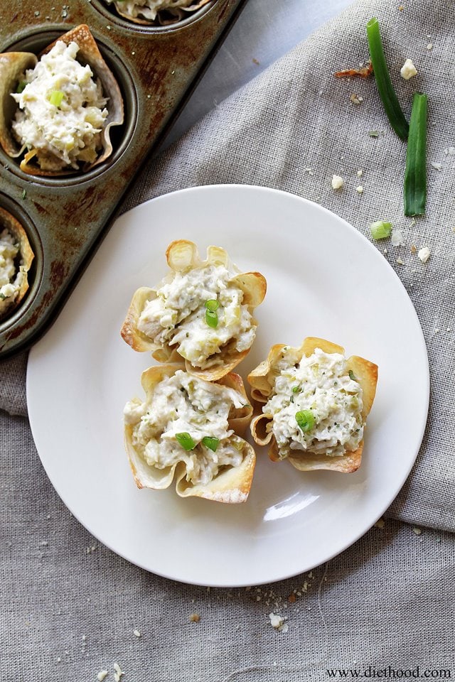 Chunky Chicken Salad Cups | www.diethood.com | A refreshing chicken salad mixed with pickles, mushrooms and sour cream | #recipe #memorialdayrecipes #salad #chicken
