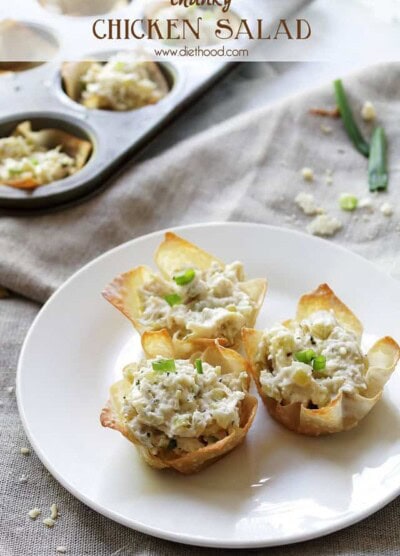 Chunky Chicken Salad Cups | www.diethood.com | A refreshing chicken salad mixed with pickles, mushrooms and sour cream